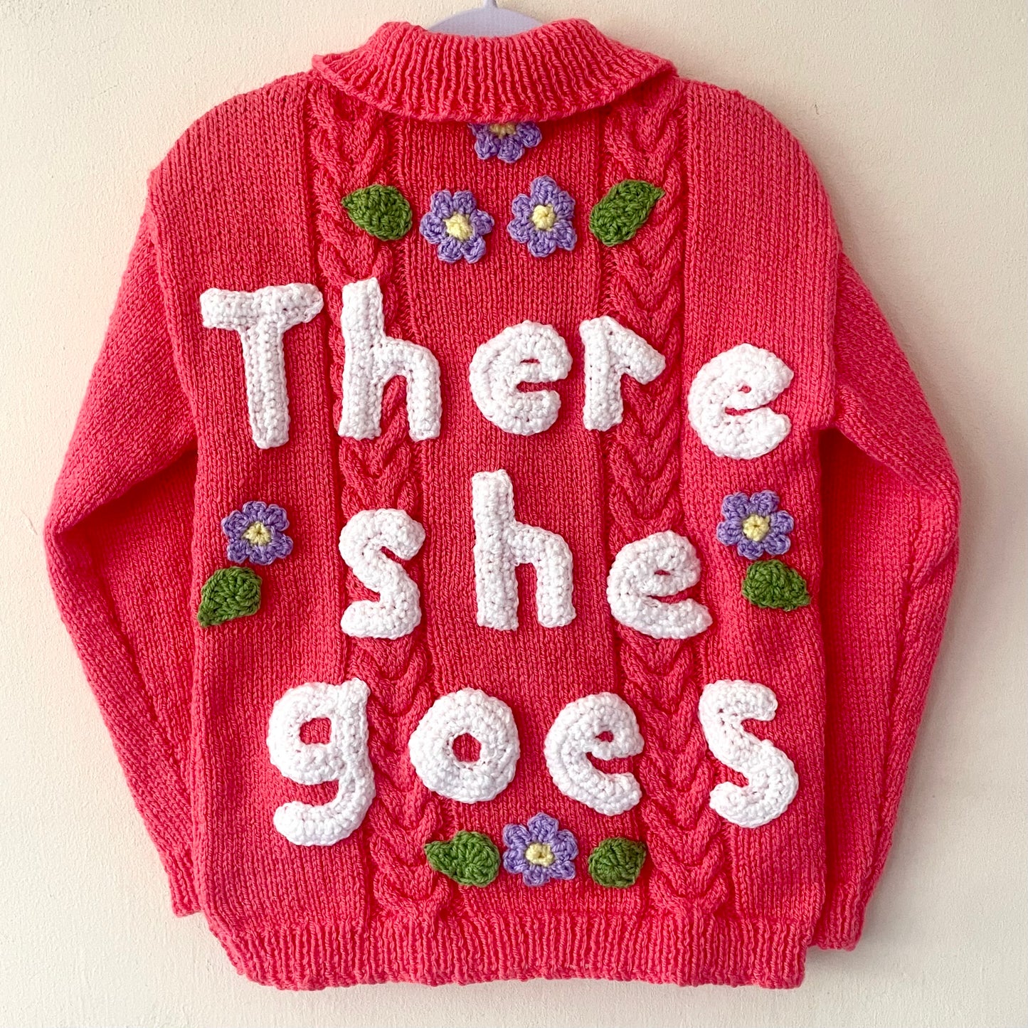 "There She Goes" Handmade Cardigan Size Approx 3-5 Years