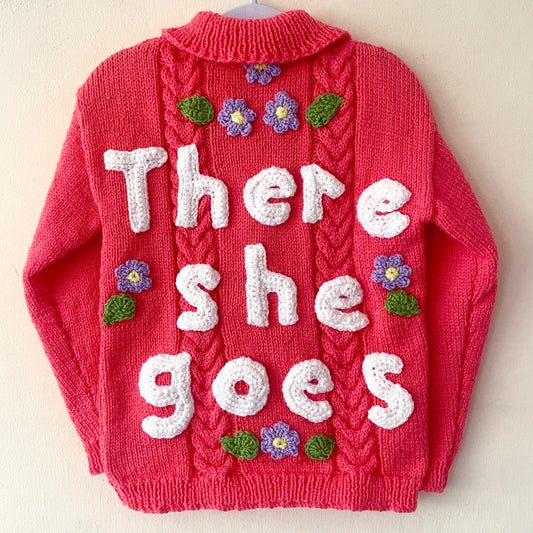 "There She Goes" Handmade Cardigan Size Approx 3-5 Years