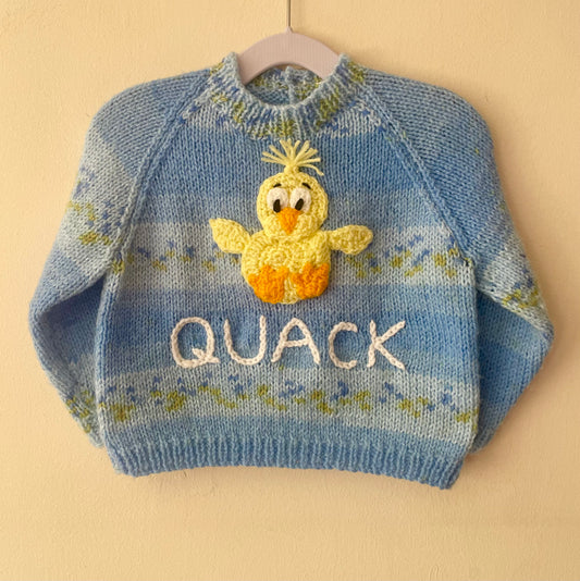 "QUACK” Handmade Jumper Size Approx 18 Months to 2.5 Years
