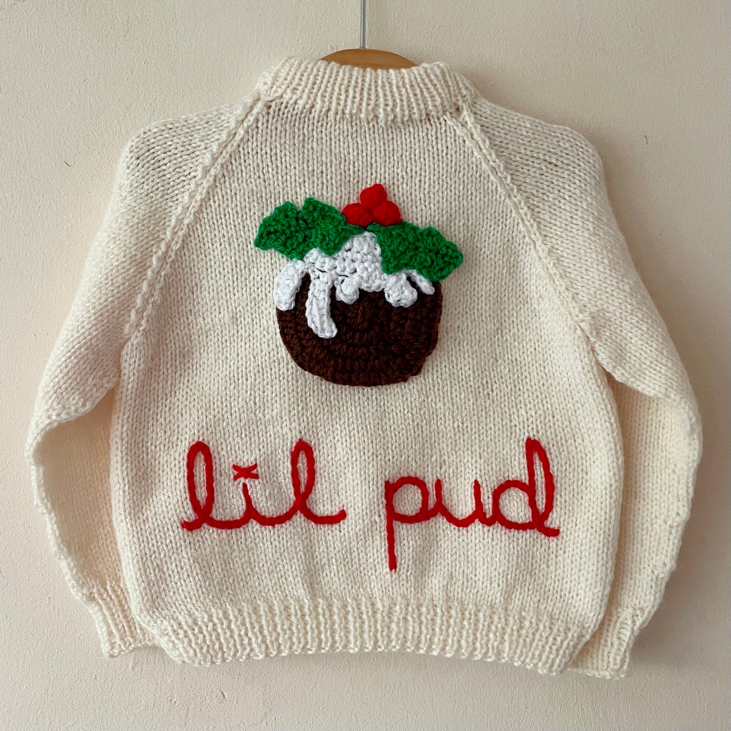 "Lil Pud" Handmade Cream Jumper Size Approx 12-18 Months