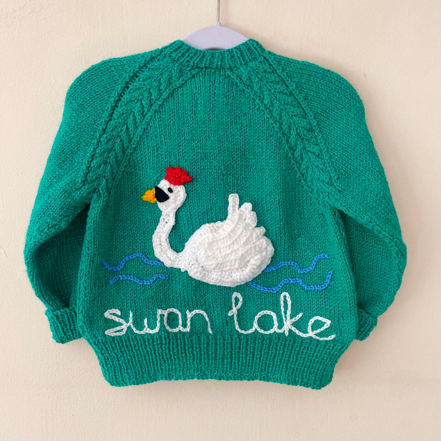 "Swan Lake” Handmade Green Cardigan Size Approx 2-3 Years