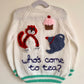 "Who's Come To Tea?" Handmade Cardigan Size Approx 4-5 Years