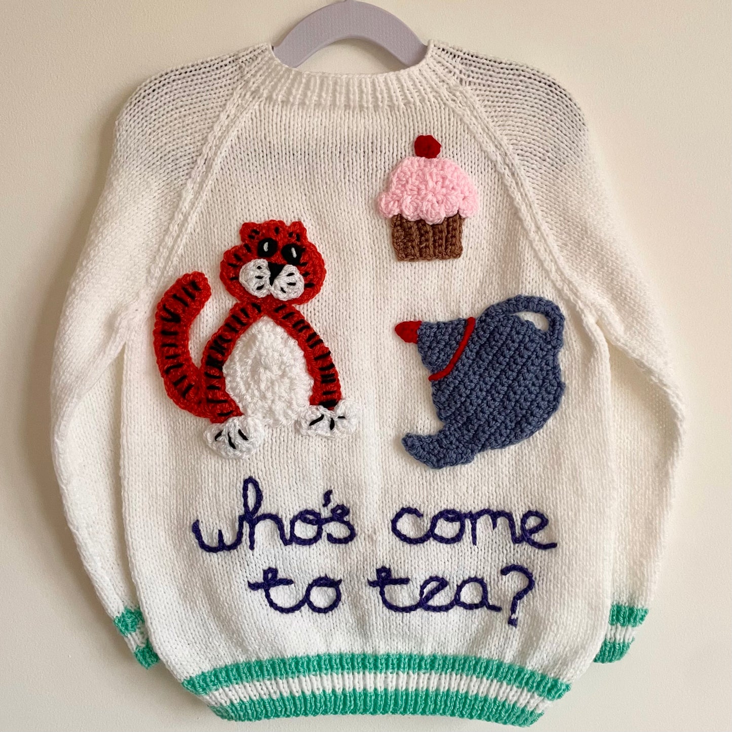"Who's Come To Tea?" Handmade Cardigan Size Approx 4-5 Years