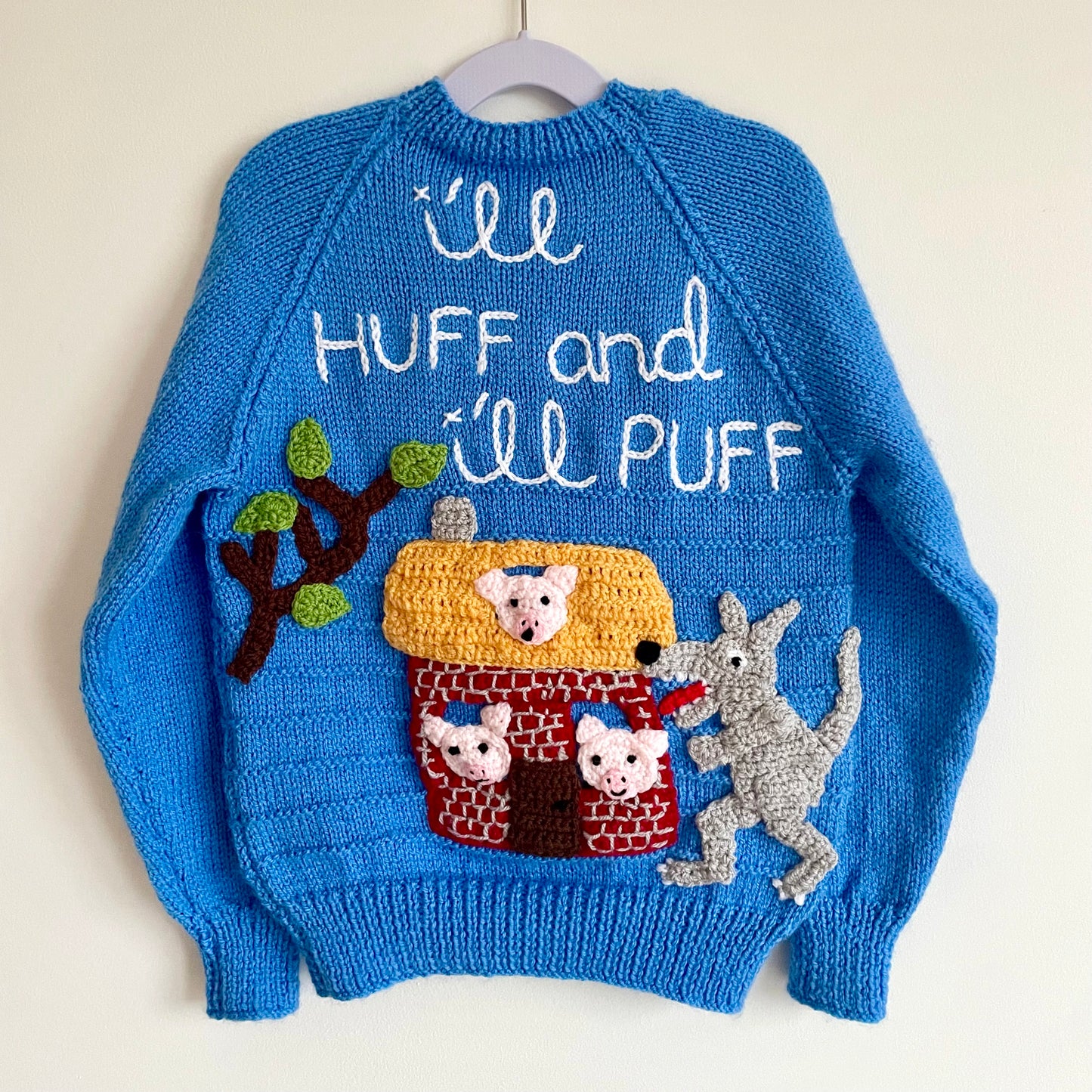 "I'll Huff And I'll Puff” Handmade Jumper Size Approx 4-6 Years