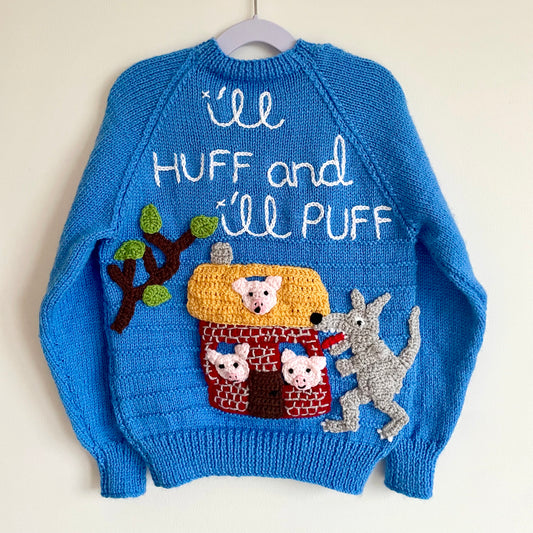 "I'll Huff And I'll Puff” Handmade Jumper Size Approx 4-6 Years