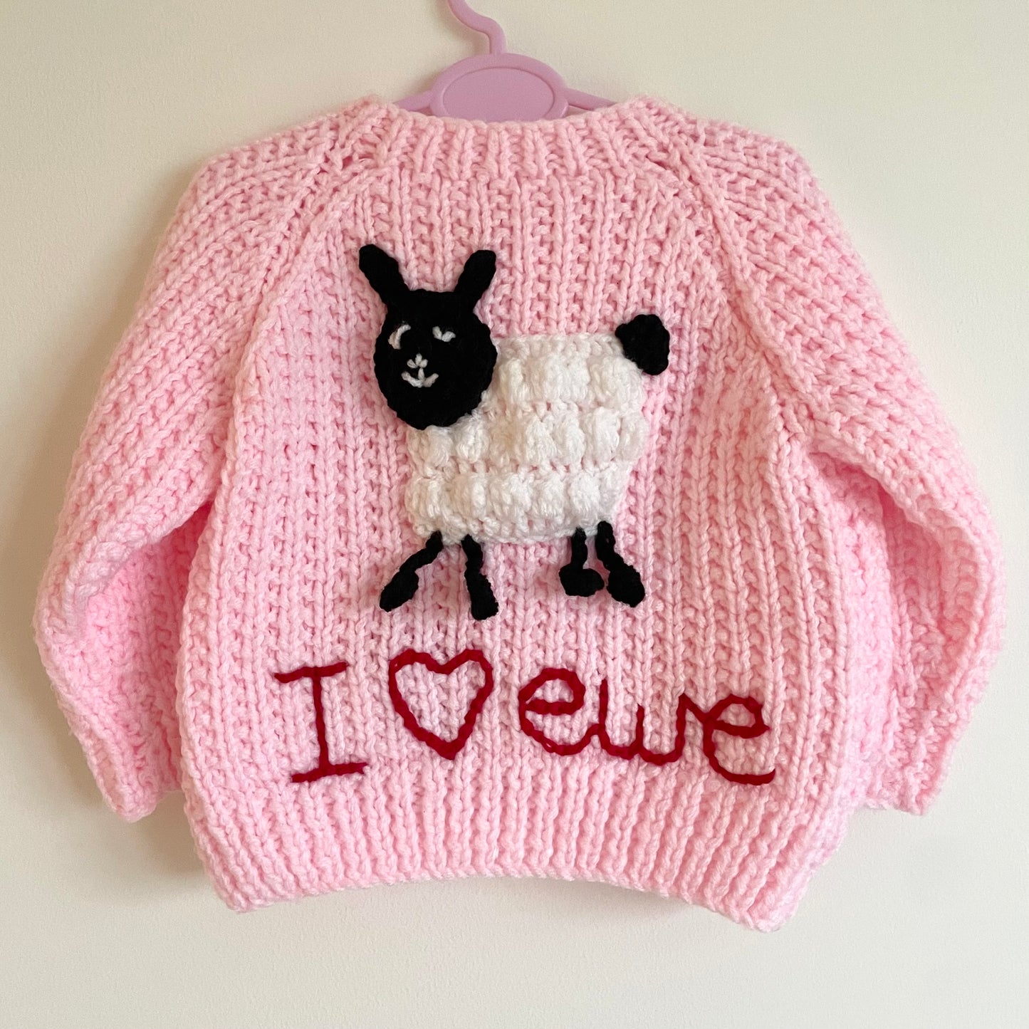 "I Heart Ewe” Handmade Cardigan Size Approx 6-12 Months