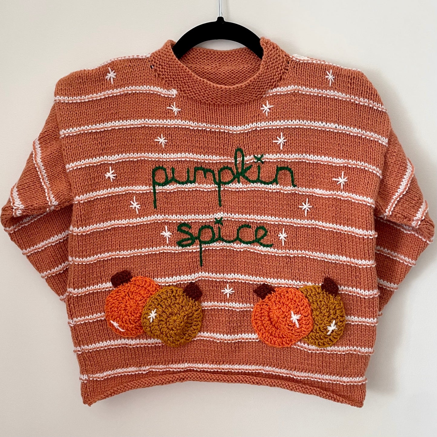 “Pumpkin Spice” Handmade Striped Jumper Size Approx 7-9 Years