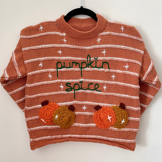 “Pumpkin Spice” Handmade Striped Jumper Size Approx 7-9 Years
