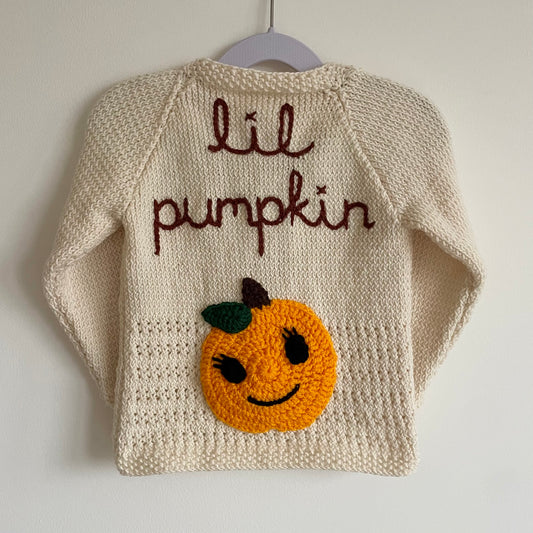 "Lil Pumpkin" Handmade Cardigan Size Approx 1.5-2.5 Years