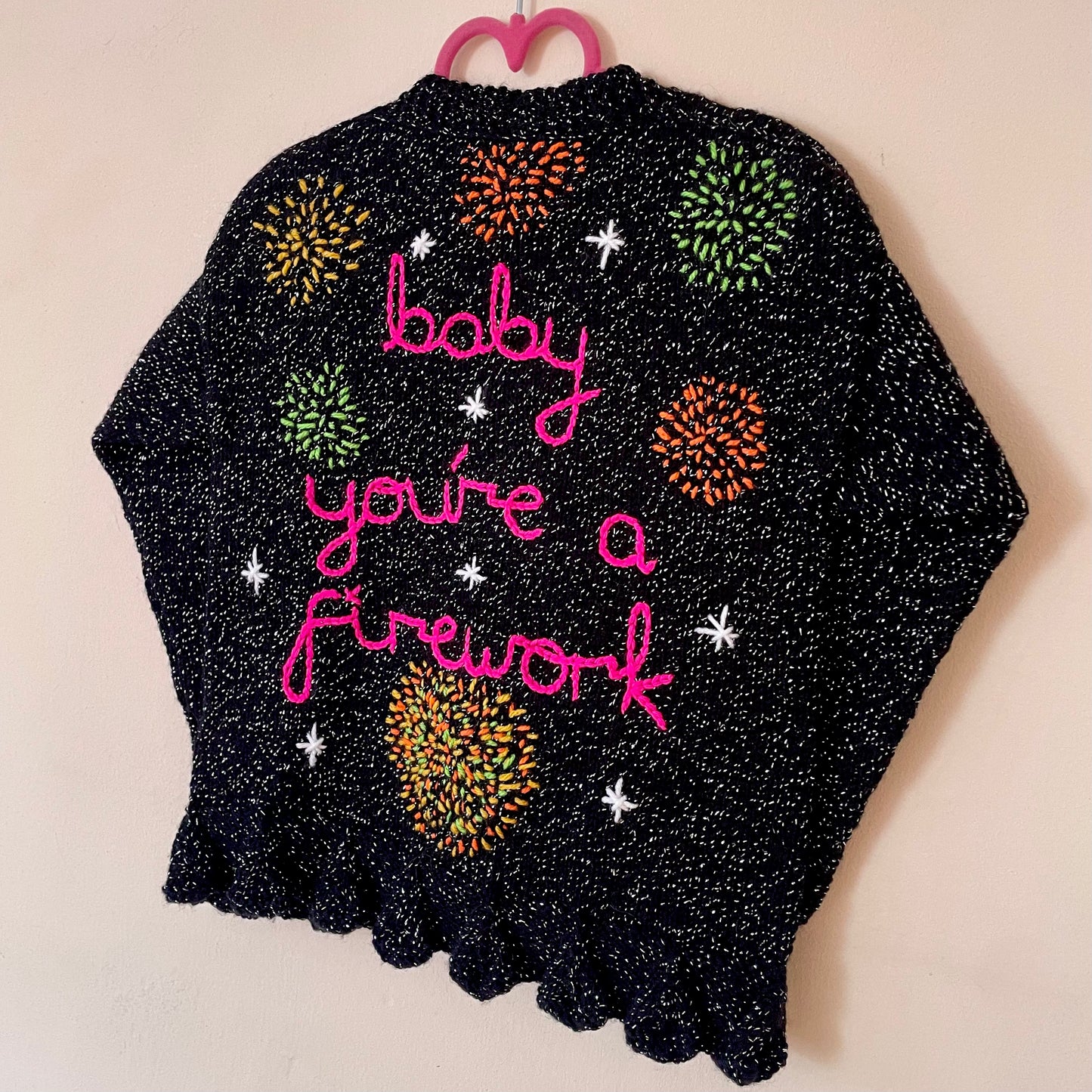 "Baby You're A Firework" Handmade Cardigan Size Approx 3-4 Years