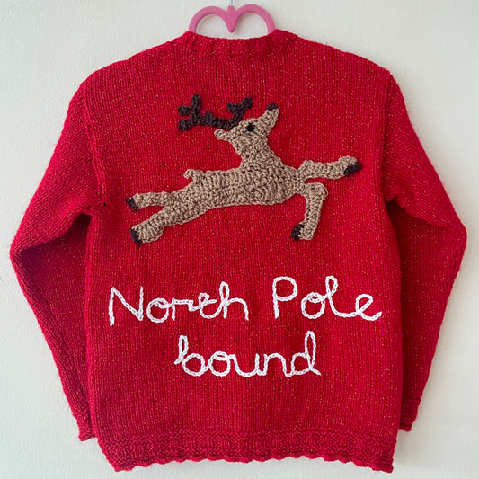 "North Pole Bound" Handmade Cardigan Size Approx 2-3 Years