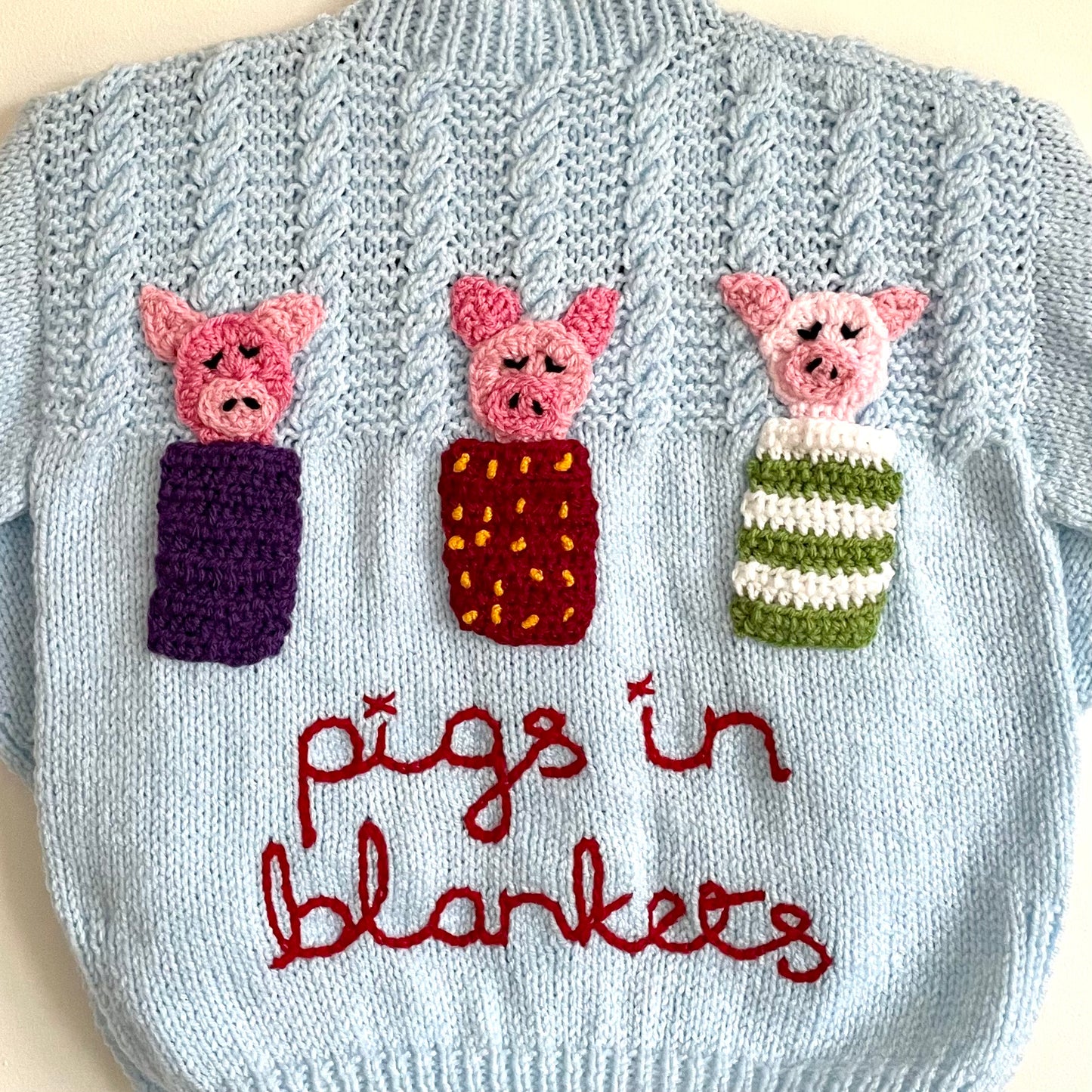 "Pigs In Blankets" Handmade Cardigan Size Approx 5-7 Years