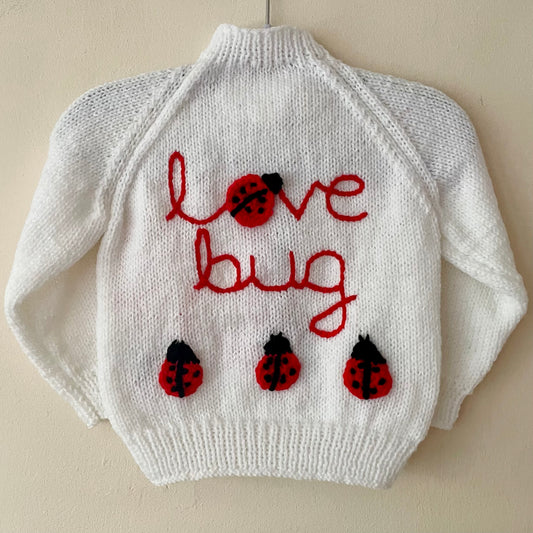 "Love Bug” Handmade Cardigan Size Approx 1-2 Years