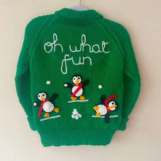 "Oh What Fun” Handmade Cardigan Size Approx 2-3 Years