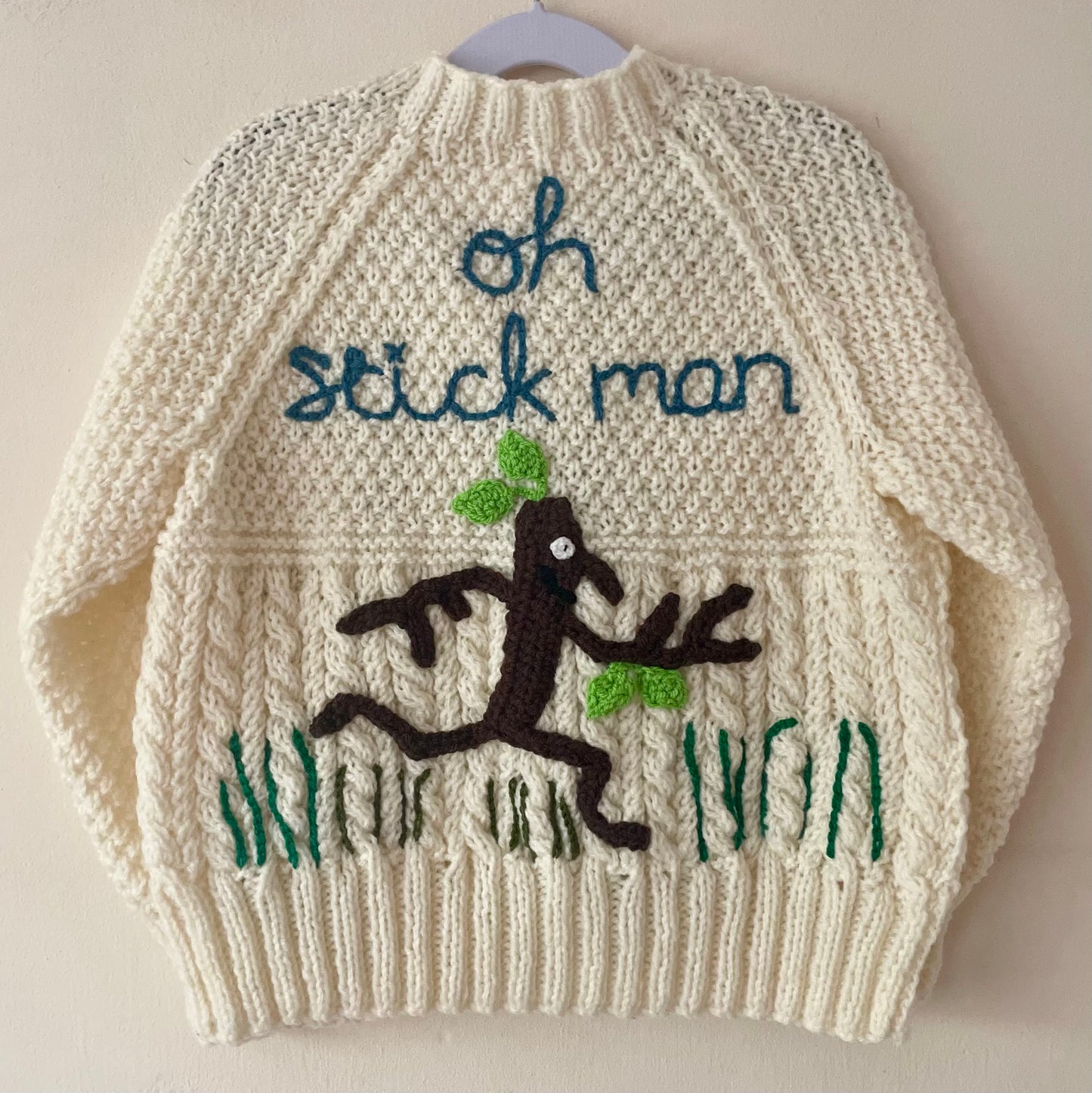 "Oh Stick Man" Handmade Cardigan Size Approx 4-6 Years