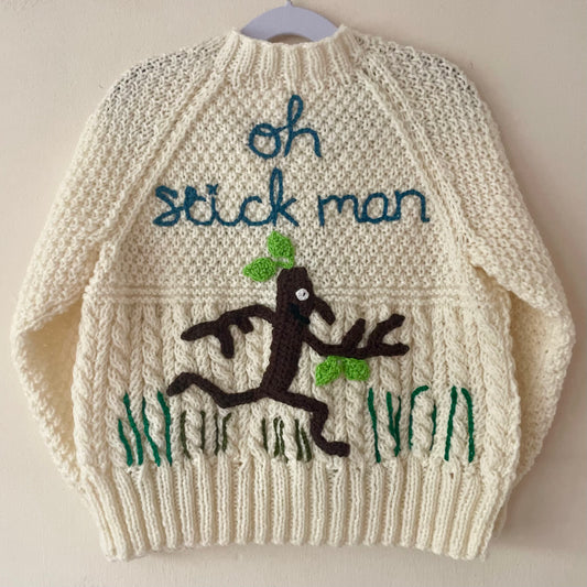 "Oh Stick Man" Handmade Cardigan Size Approx 4-6 Years