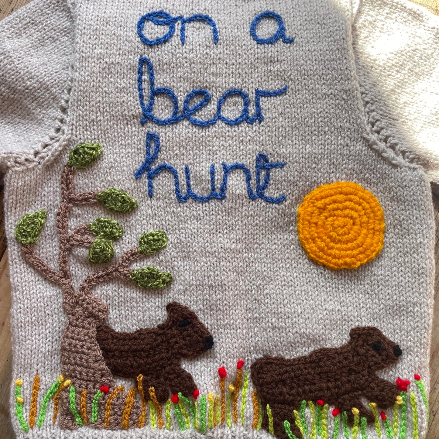 "On A Bear Hunt” Handmade Cardigan Size Approx 3-4 Years