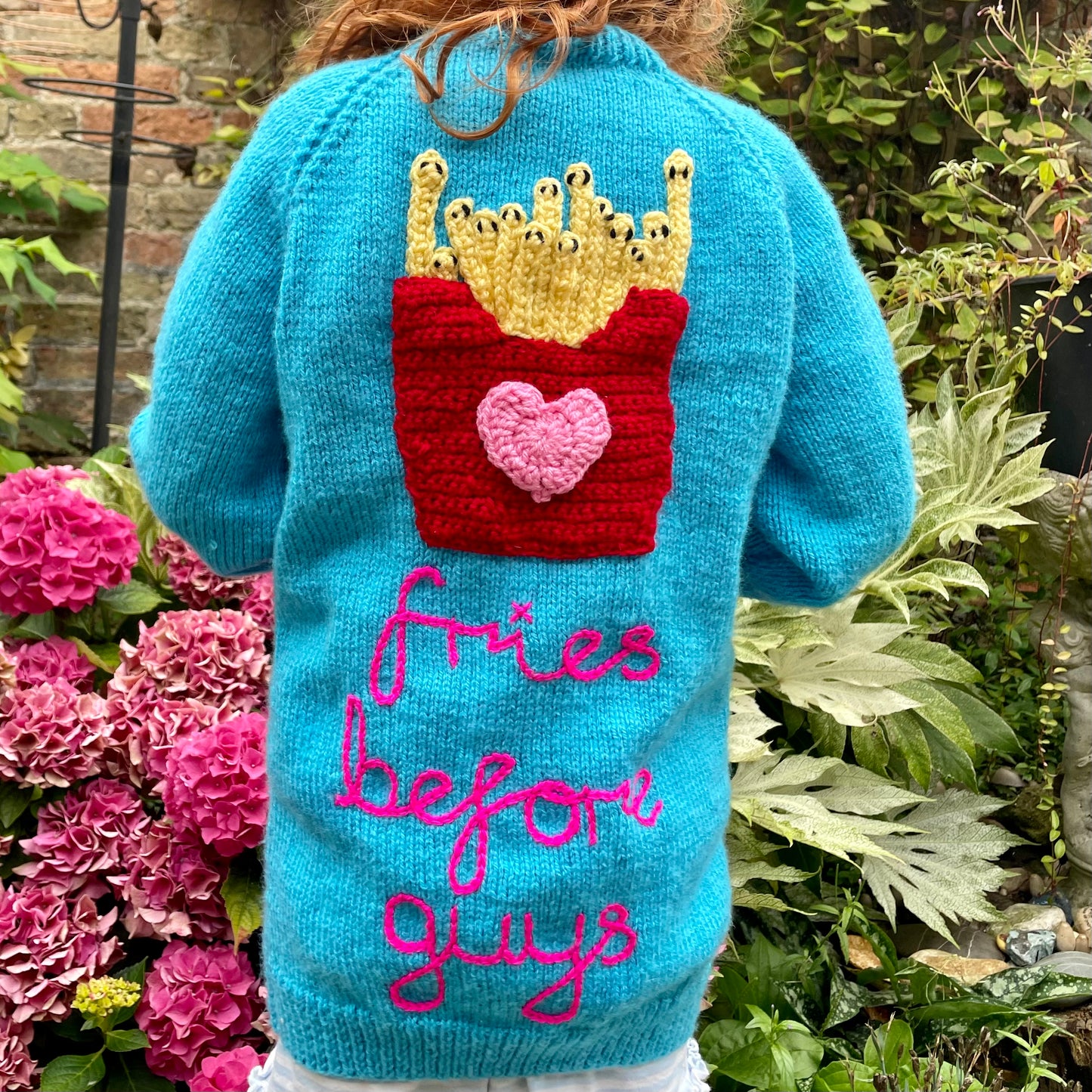 "Fries Before Guys" Autumn Handmade Cardigan Size Approx 5-6 Years