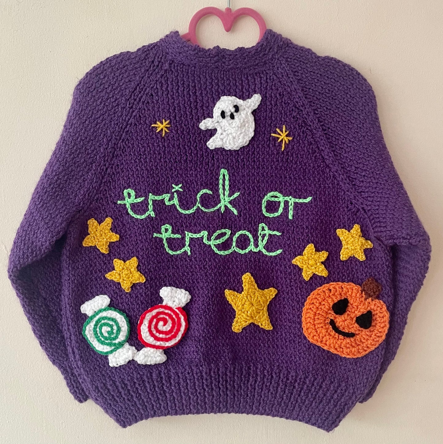 "Trick or Treat” Handmade Cardigan Size Approx 3-5 Years