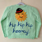 "Hip Hip Hip Hooray” Handmade Cardigan Size Approx 4-6 Years