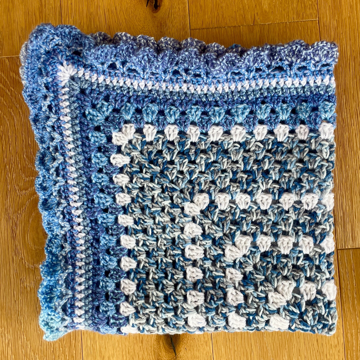 Small Handmade Baby Blanket and Hat (Blue/White)