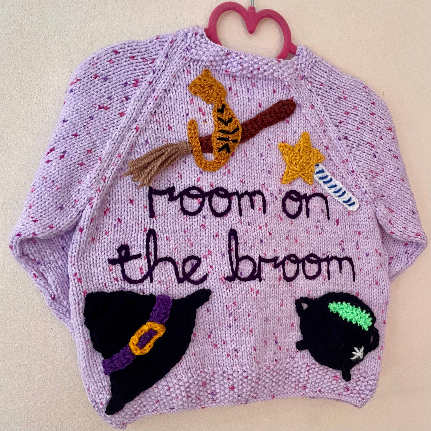 "Room On The Broom” Handmade Lilac Cardigan Size Approx 2-3 Years