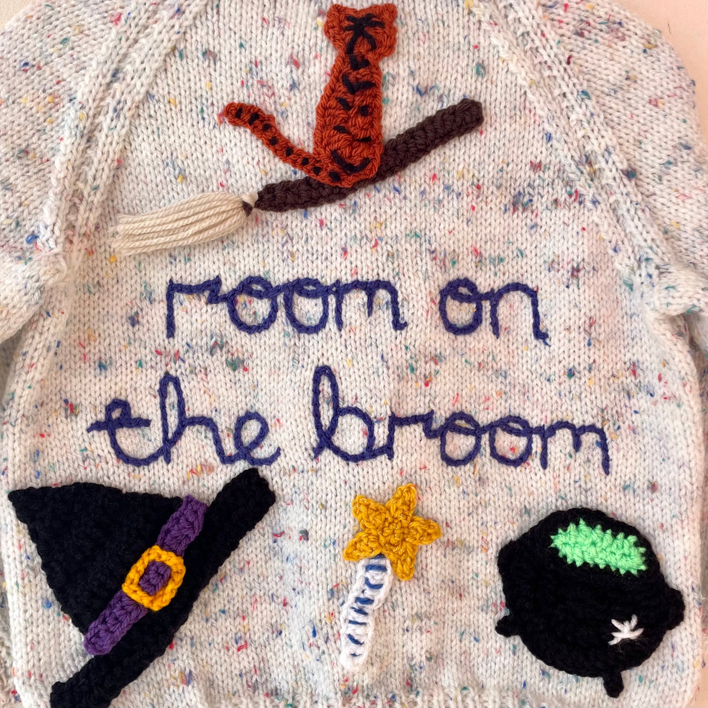 "Room On The Broom” Handmade Neutral Cardigan Size Approx 2.5-3.5 Years