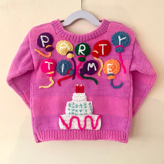 "Party Time" Handmade Cardigan Size Approx 2-3 Years
