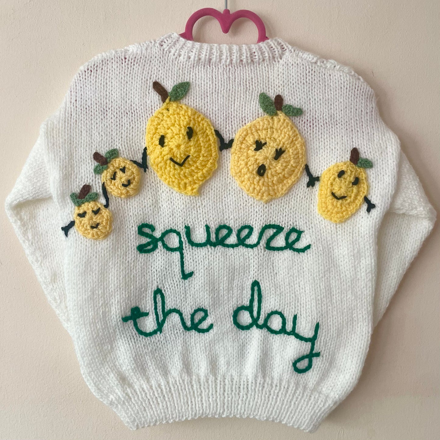 "Squeeze The Day" Handmade Cardigan Size Approx 3-4 Years