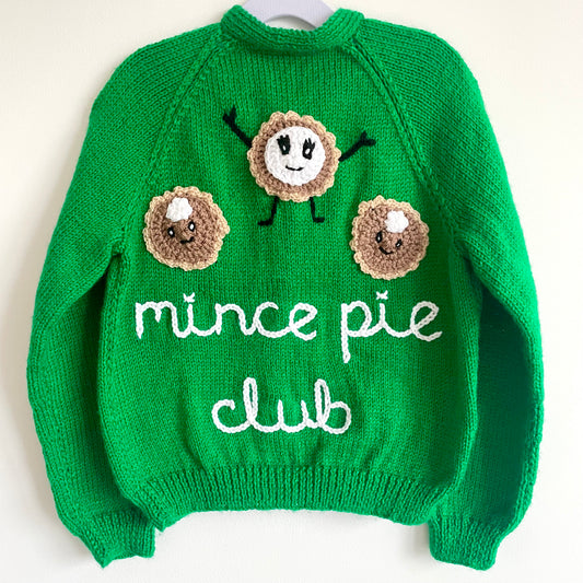 "Mince Pie Club” Handmade Cardigan Size Approx 5-7 Years