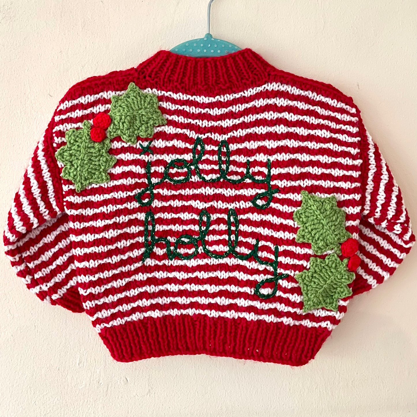 "Jolly Holly" Handmade Cardigan Size Approx 12-18 Months