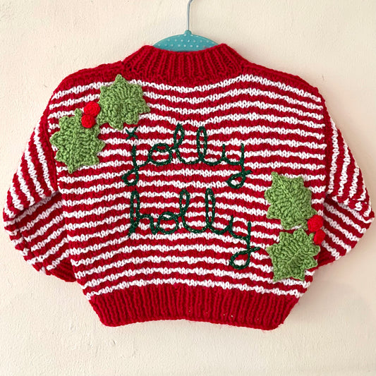 "Jolly Holly" Handmade Cardigan Size Approx 12-18 Months