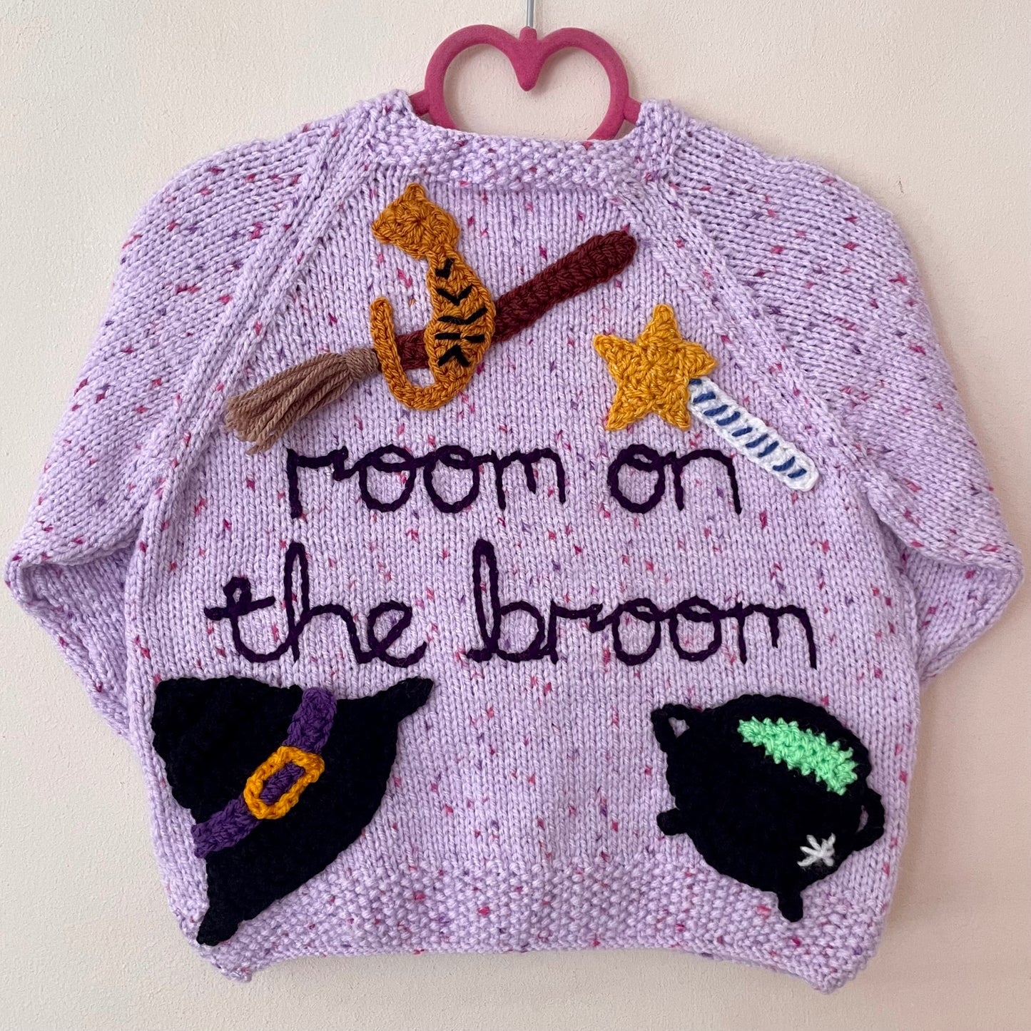 "Room On The Broom” Handmade Lilac Cardigan Size Approx 2-3 Years