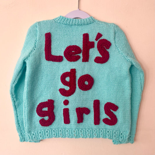 "Let's Go Girls” Handmade Cardigan Size Approx 3-5 Years