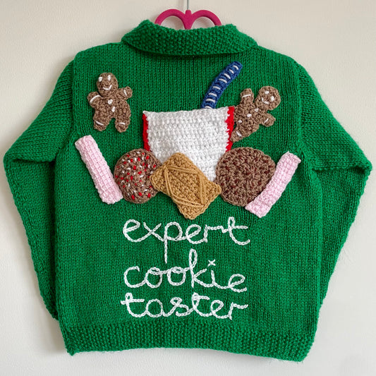 "Expert Cookie Taster" Handmade Cardigan Size Approx 2.5-3.5 Years