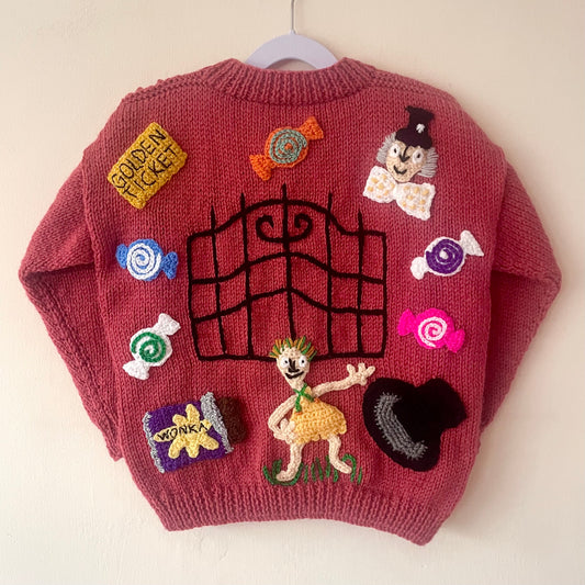 "Charlie and the Chocolate Factory" Handmade Cardigan Size Approx 6-8 Years