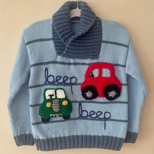 "Beep Beep" Handmade Jumper Size Approx 3-4 Years
