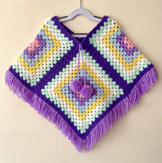 Hand Crocheted Pastel Poncho Size Approx 4-7 Years