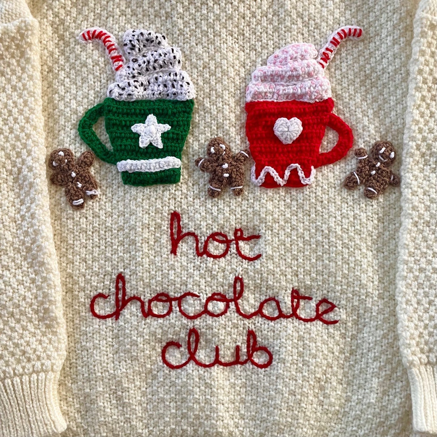 🎄Day 7🎄“Hot Chocolate Club” Christmas Handmade Jumper Ladies Size L