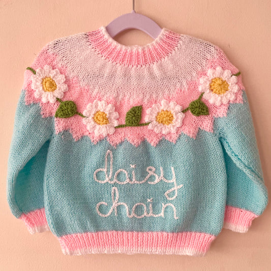 "Daisy Chain” Handmade Cardigan Size Approx 2-3 Years