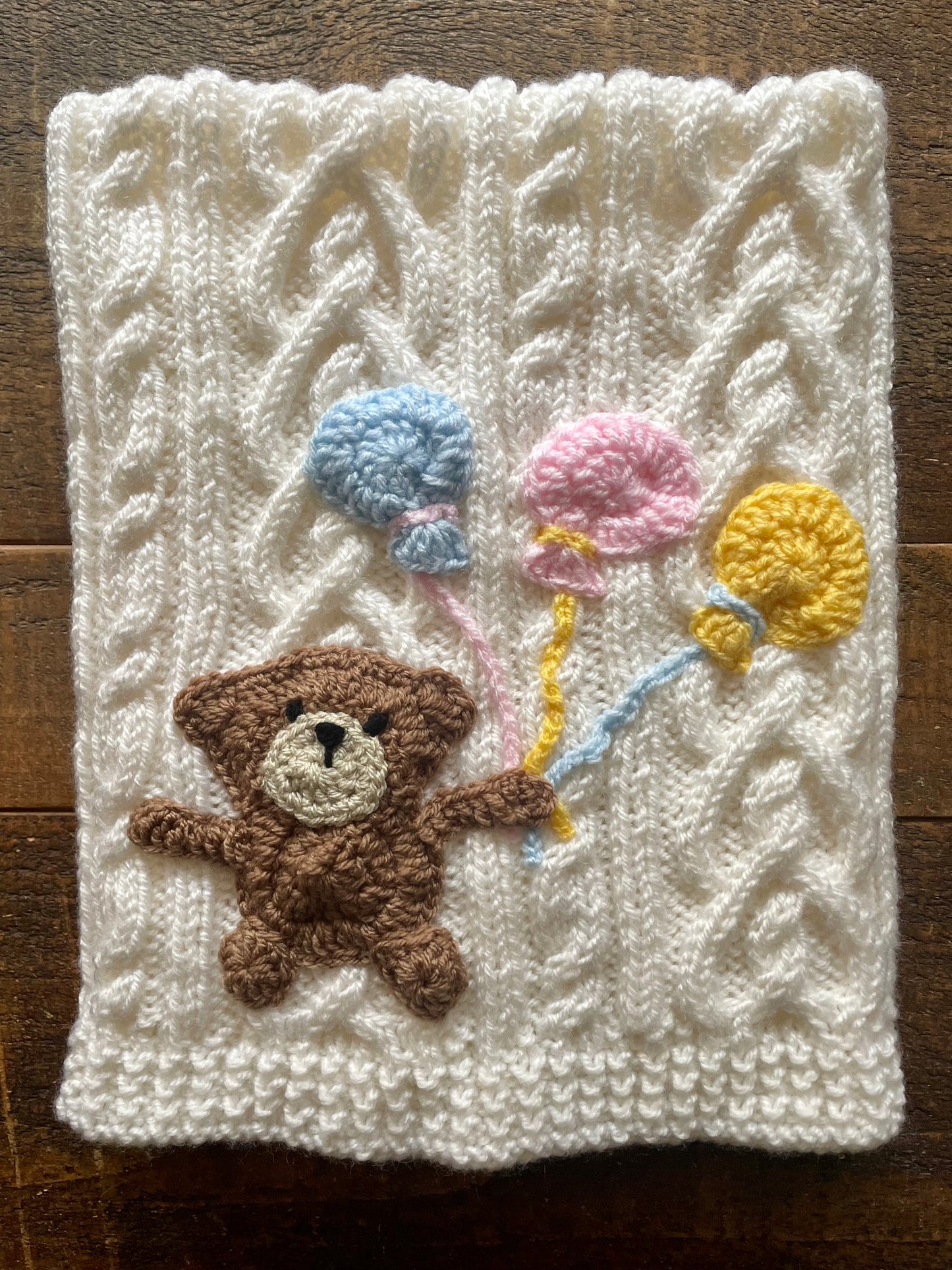 Handmade Teddy and Balloons Pram Blanket