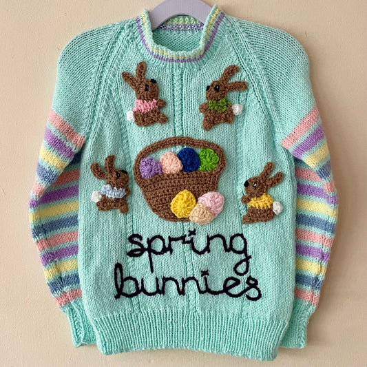 "Spring Bunnies" Handmade Jumper Size Approx 2-3 Years