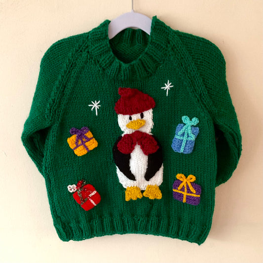 Christmas Penguin Handmade Jumper Size Approx 2-4 Years