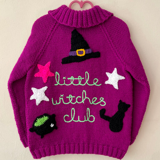 "Little Witches Club” Handmade Cardigan Size Approx 6-8 Years