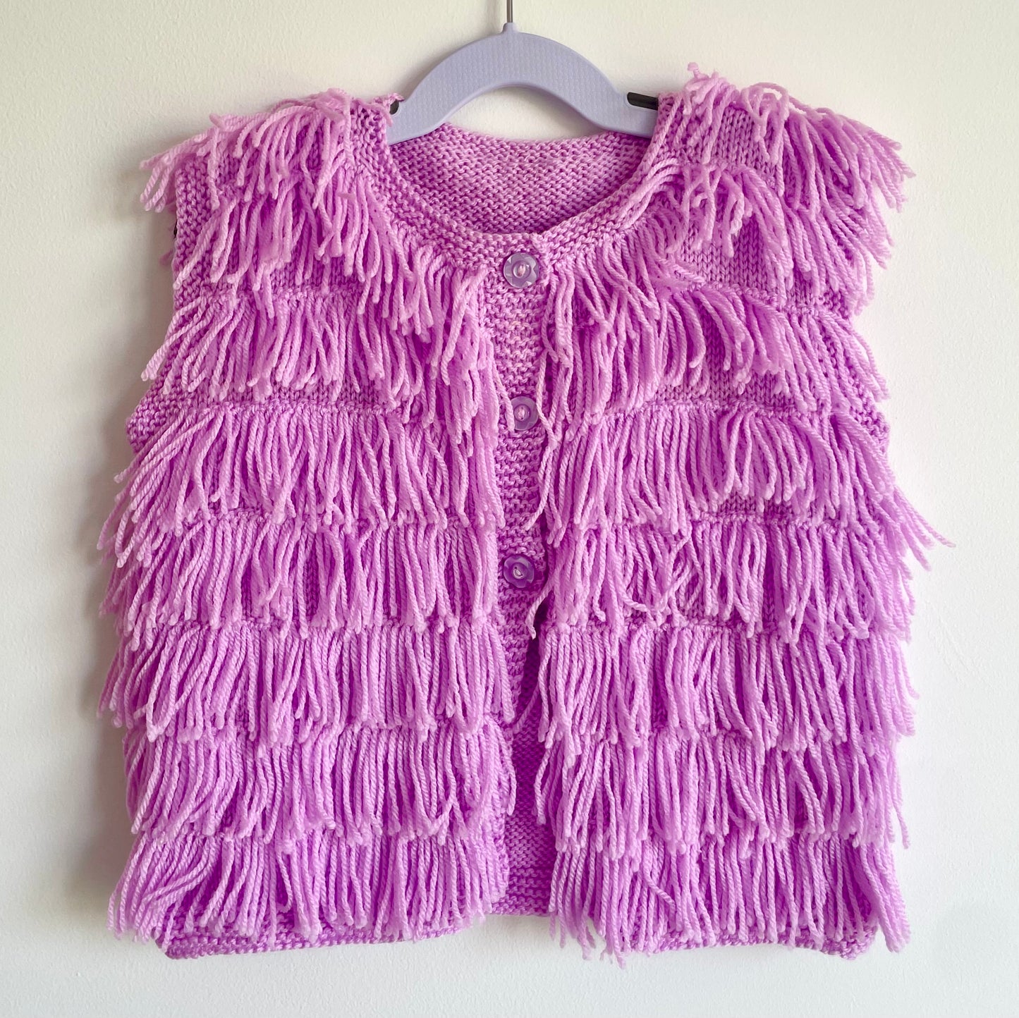 Girls' Pink Fringed Handmade Gilet Size Approx 3-5 Years