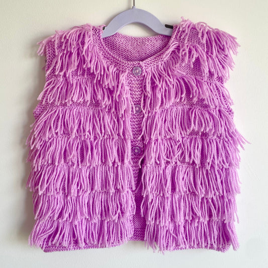 Girls' Pink Fringed Handmade Gilet Size Approx 3-5 Years