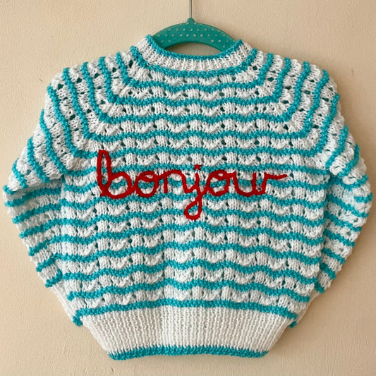 "Bonjour" Handmade Cardigan Size Approx 6-12 Months