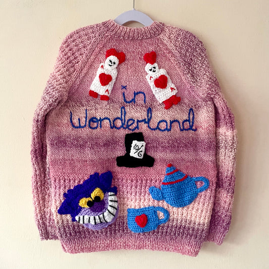 "In Wonderland” Handmade Cardigan Size Approx 6-8 Years