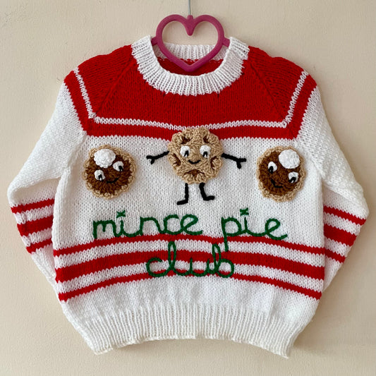 "Mince Pie Club" Handmade Jumper Size Approx 2-3 Years