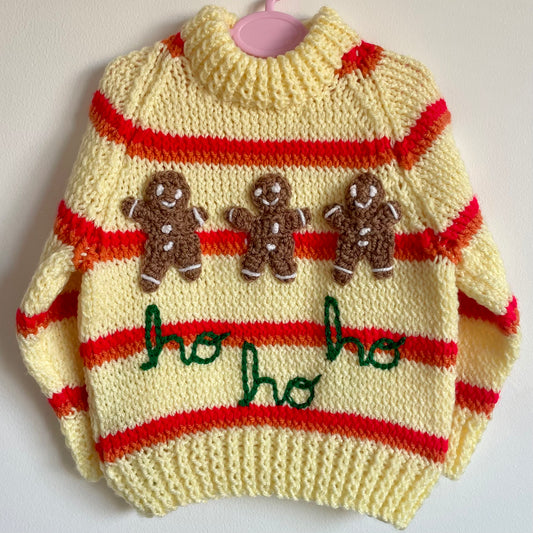 "Ho Ho Ho" Handmade Gingerbread Men Jumper Size Approx 12-18 Months